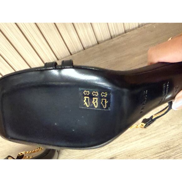 FRAME Le Tati Chain Noir Leather Slingback Sandal Black Gold Chain Size 9 - Picture 10 of 16